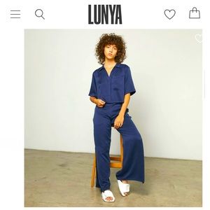 Lunya Washable Silk High Rise Pant Set Size Small Deep Blue